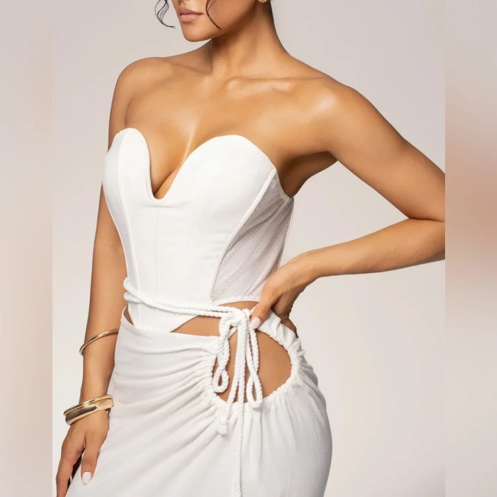 JLUXLABEL White Strapless Cutout Maxi skirt-Matching Set - Picture 2 of 9